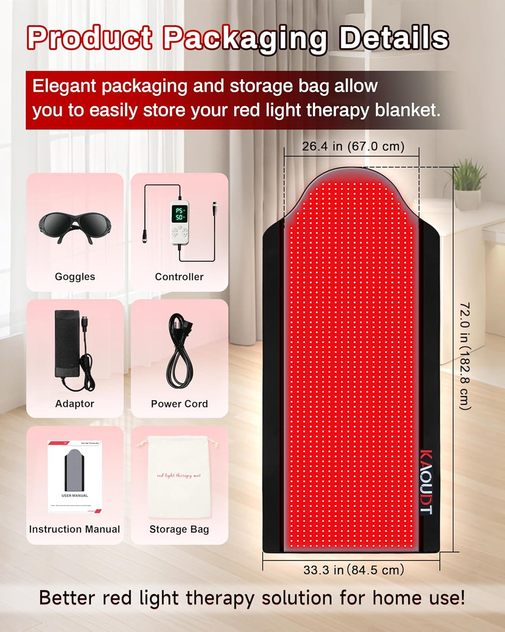 72"X33.3" Medical-Grade TPU Red Light Therapy Mat for Full Body Pain Relief, FSA&HSA Eligible Infrared Light Therapy Blanket for Home Use